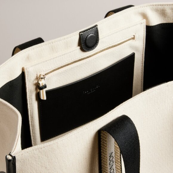 NWT Ted Baker Georjey Branded Webbing Canvas Tote ~ Ecru - Picture 2 of 10
